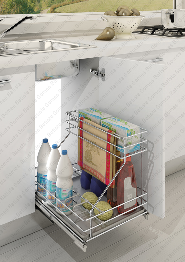 Despenseiro multiusos para aplica��o porta lateral - Extra��o total com soft-close - Mod. 300 - Cromado